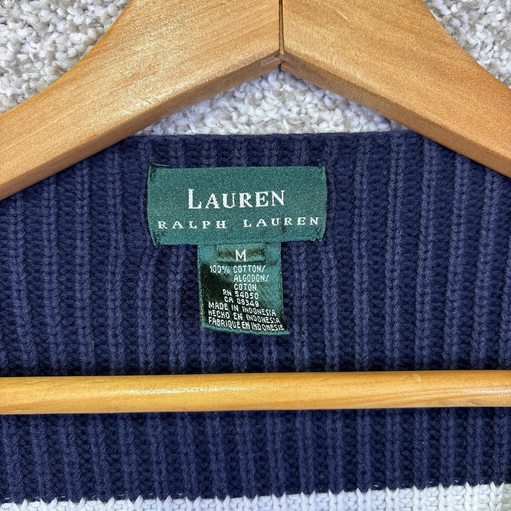 Lauren Ralph Lauren Sweater Womens Medium Navy White Stripe Boat Neck Pullover - Picture 2 of 6
